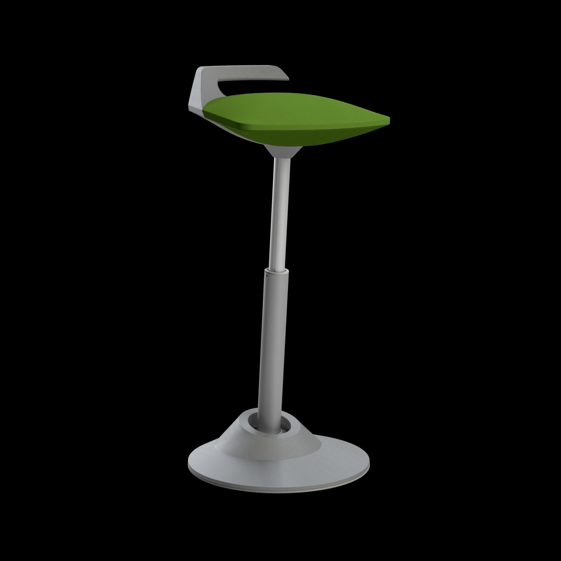 Ergonomischer Stehhocker mit grünem Sitz und grauem Fuß für Büro und Zuhause.