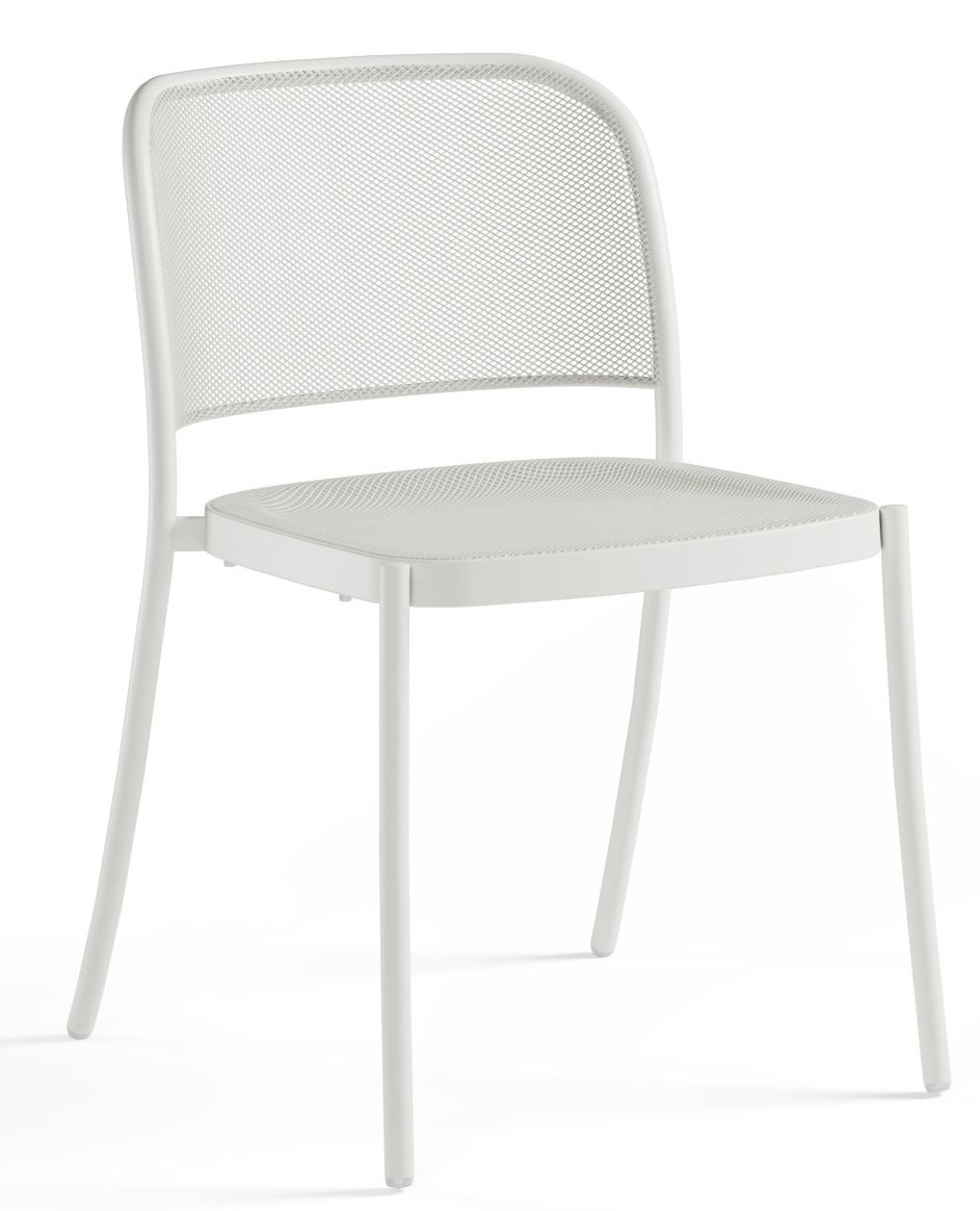Weißer Cafè Chair Stuhl von Emu für den Außenbereich, mit filigranem Stahlgitter und minimalistischem Design.