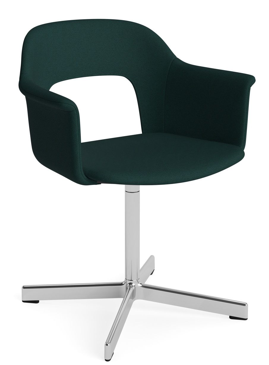 Layout Armchair 234 von Hay, grüner Bürostuhl mit Armlehnen und Drehfuß aus Chrom.