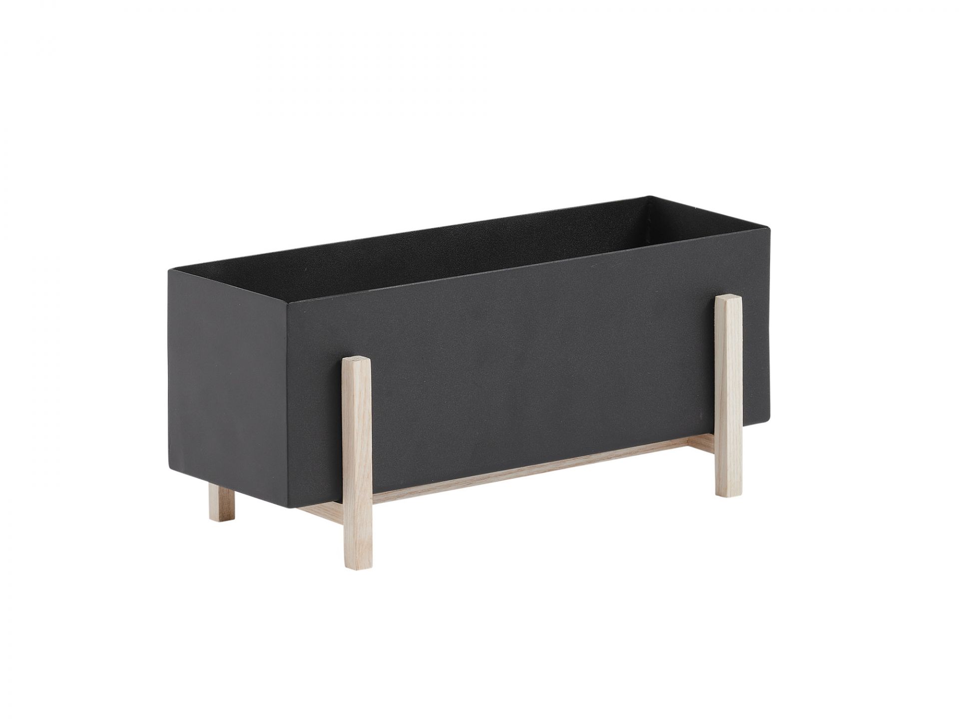 Schwarze Botanic Kräuter-Box von Design House Stockholm mit hellem Holzgestell für den Innenbereich.