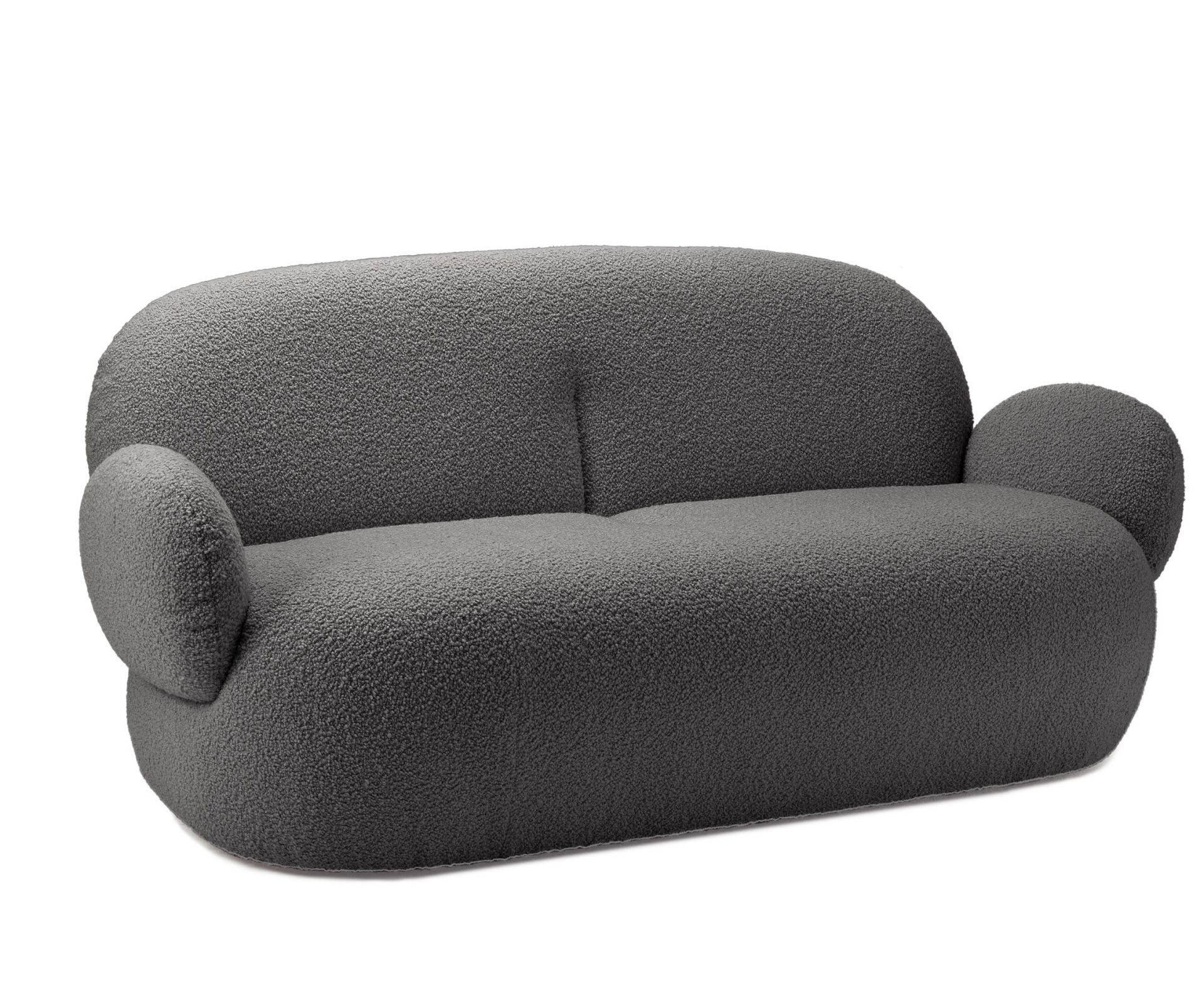 Freifrau Nana Couch, modernes graues Sofa mit Teddyfell-Bezug, gemütliches Wohnzimmer-Möbelstück.