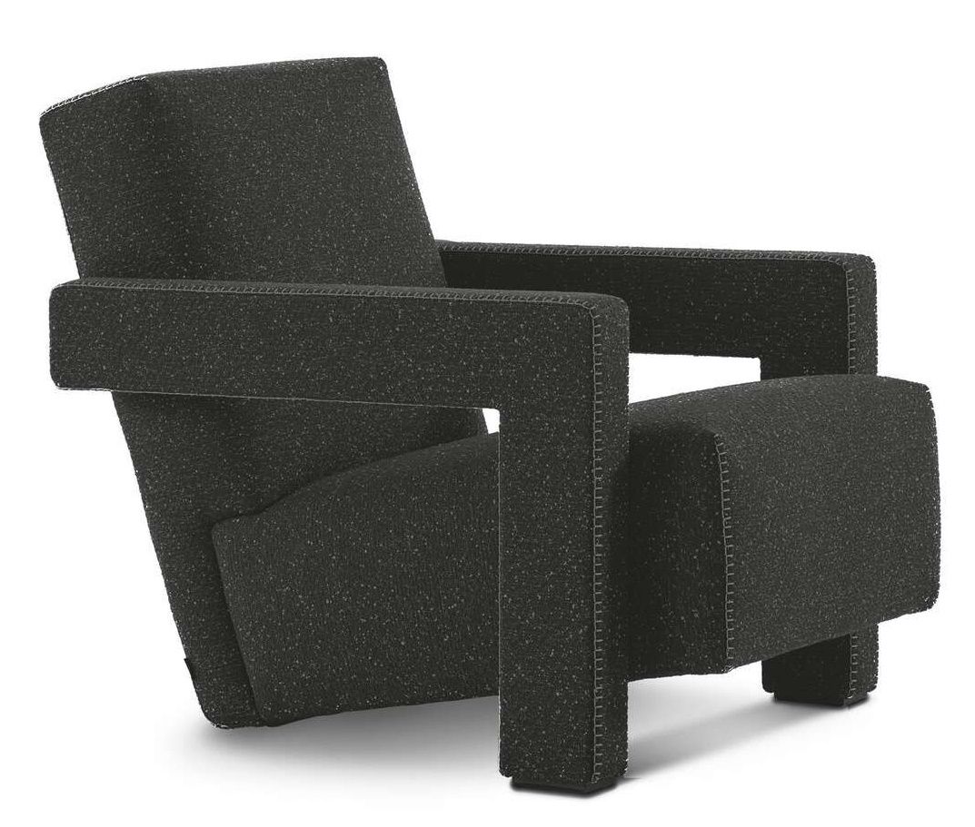 Schwarzer Cassina Utrecht Sessel mit kubischer Form, Designklassiker für Wohnzimmer und Büro.