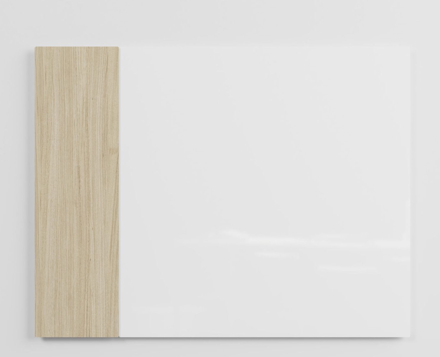 Chat Board Classic Crafted Wandtafel: Quadratische, magnetische Glastafel in Weiß mit hellem Holzrahmen.