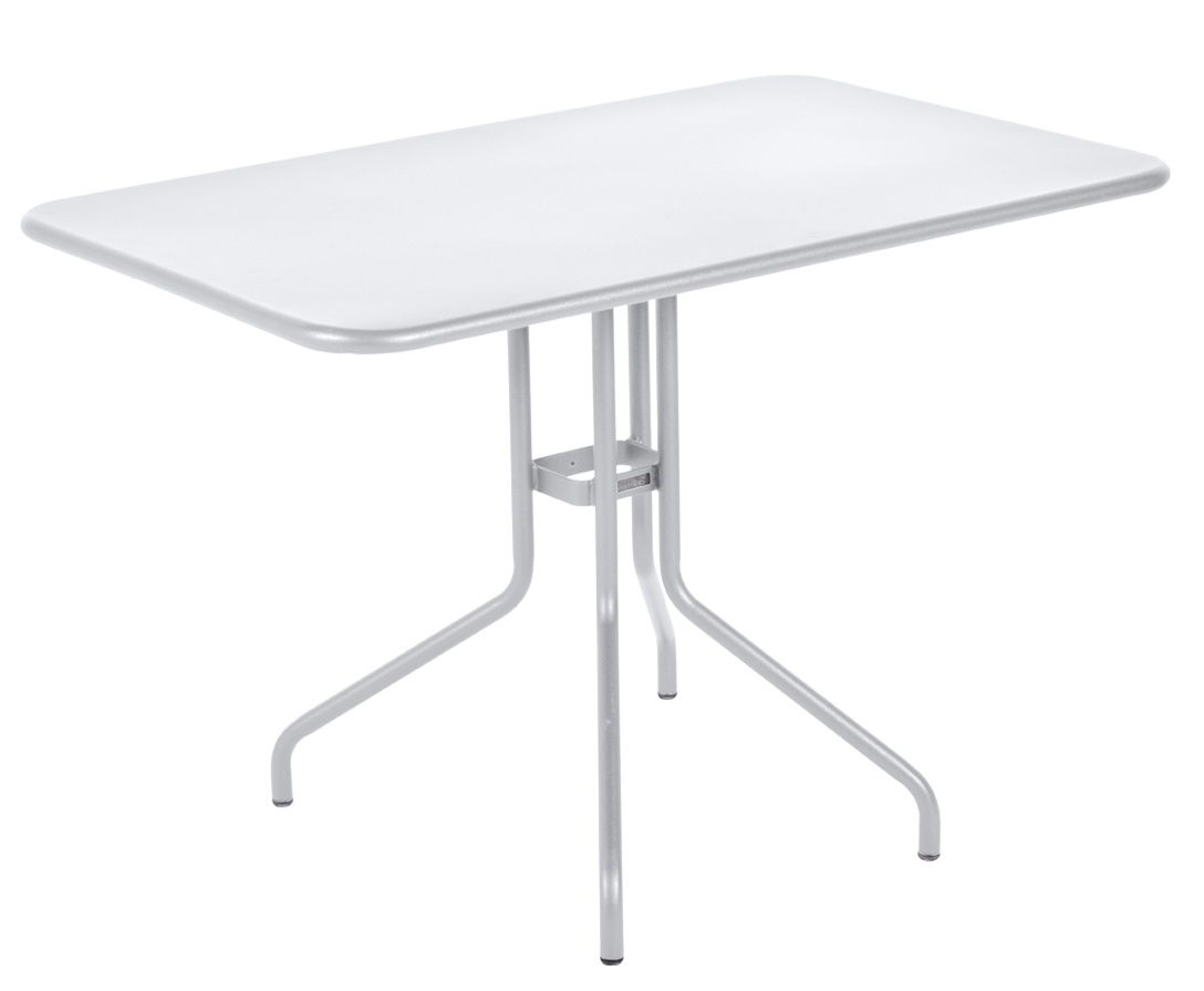 Weißer Pétale Tisch 110x70 cm von Fermob für den Außenbereich, moderner Gartentisch mit filigranem Metallgestell.