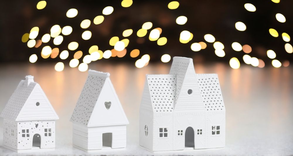 Zuhause Lichthaus 3er Set Räder aus Lebkuchen, weiße Deko Häuser für Teelichter und Weihnachten.