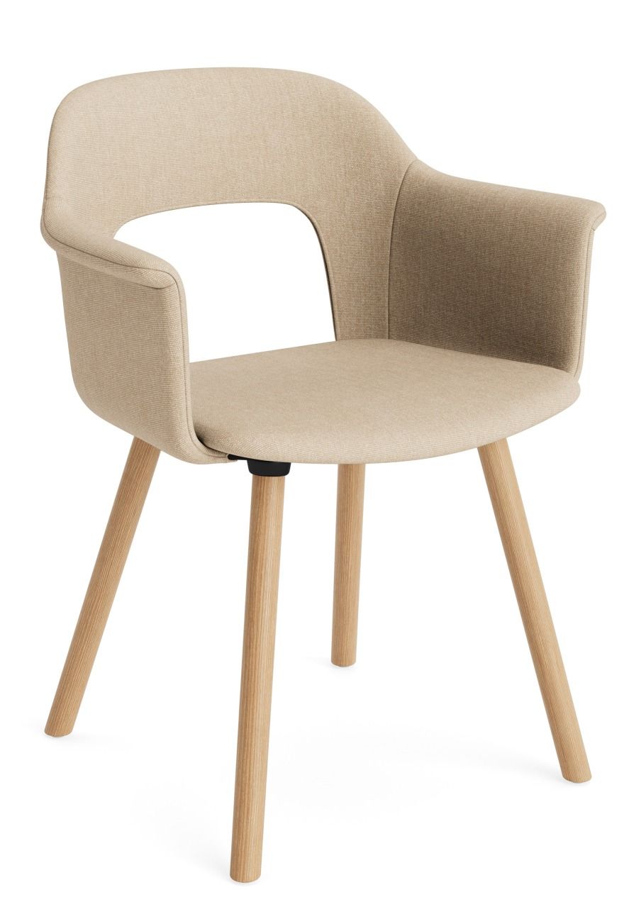 Layout Armchair von Hay: Armlehnstuhl in Beige mit Holzbeinen, modernes Design für Wohnzimmer und Büro.