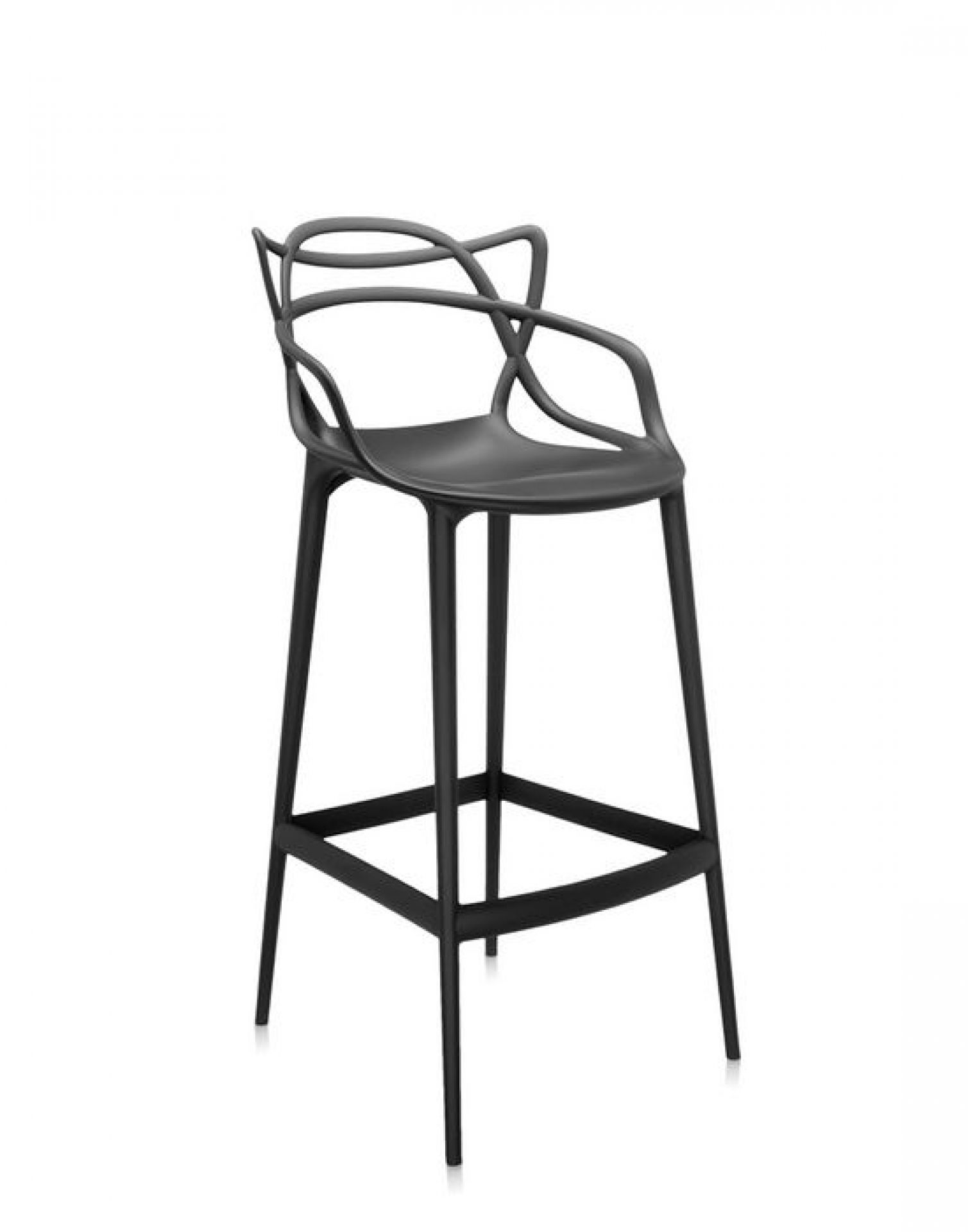 Schwarzer Masters Barhocker von Kartell mit geschwungener Rückenlehne und Fußstütze für moderne Küchendesigns.