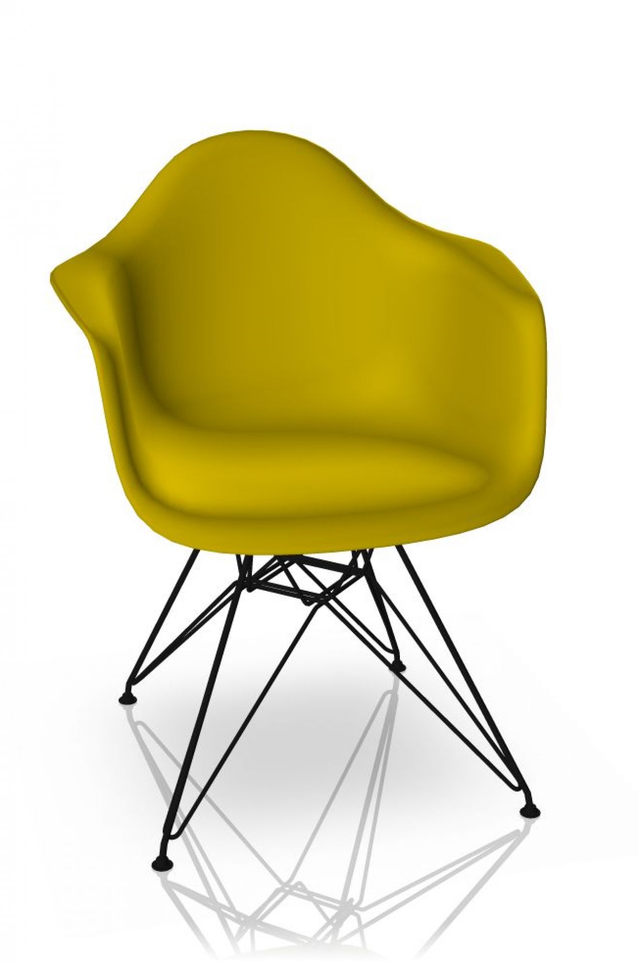 Eames Plastic Arm Chair in Senfgelb mit schwarzem Gestell von Vitra. Designklassiker.