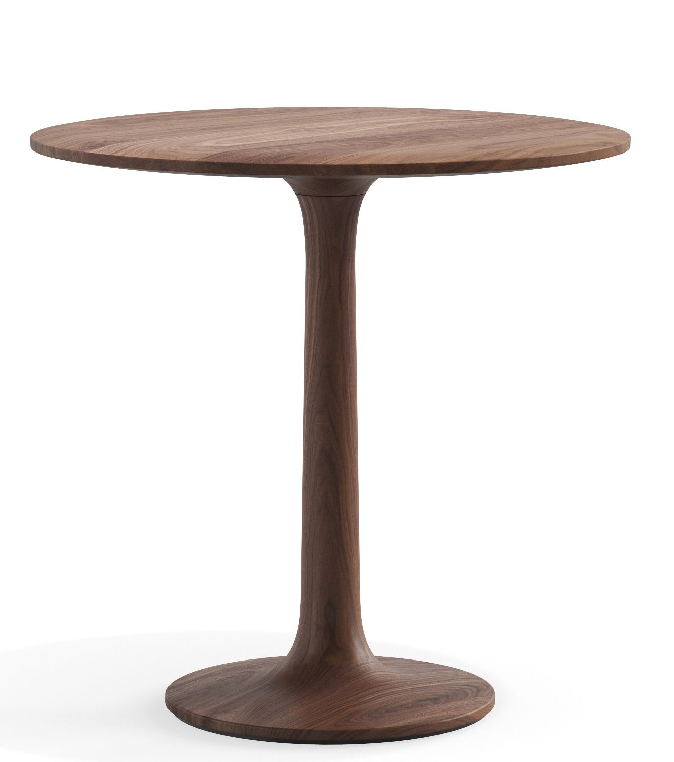Turntable Couch Beistelltisch Zeitraum aus dunklem Holz mit runder Tischplatte und Sockel.