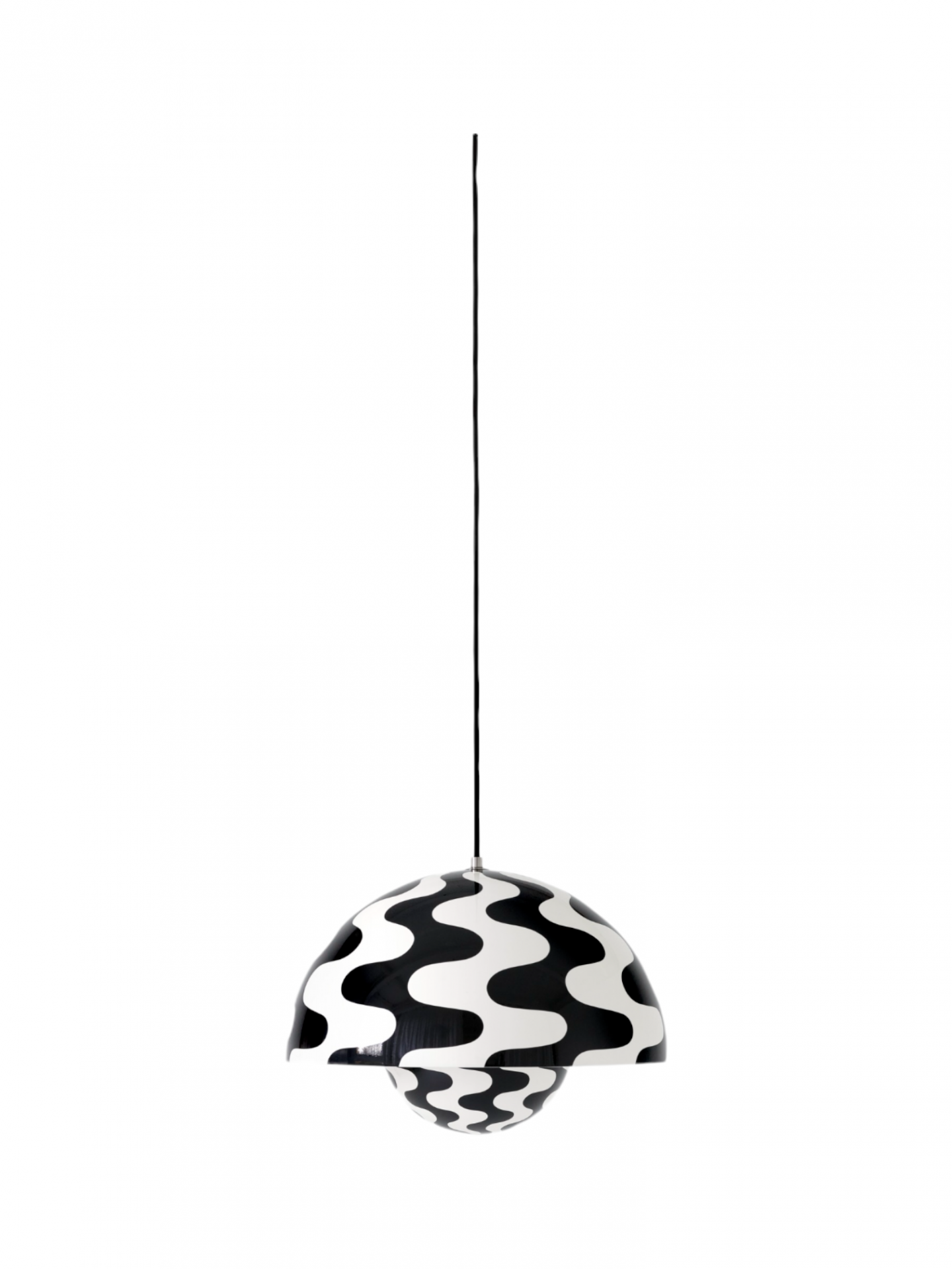 Flowerpot Pendelleuchte mit schwarzem, gewelltem Muster. Designlampe für Wohnzimmer und Esszimmer.