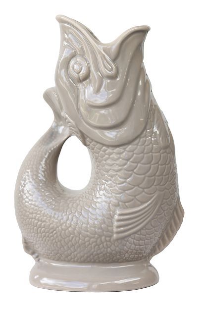 Gluckigluck Karaffe in Pilzgrau, XL Fisch Vase für Wasser, Wein oder Blumen.