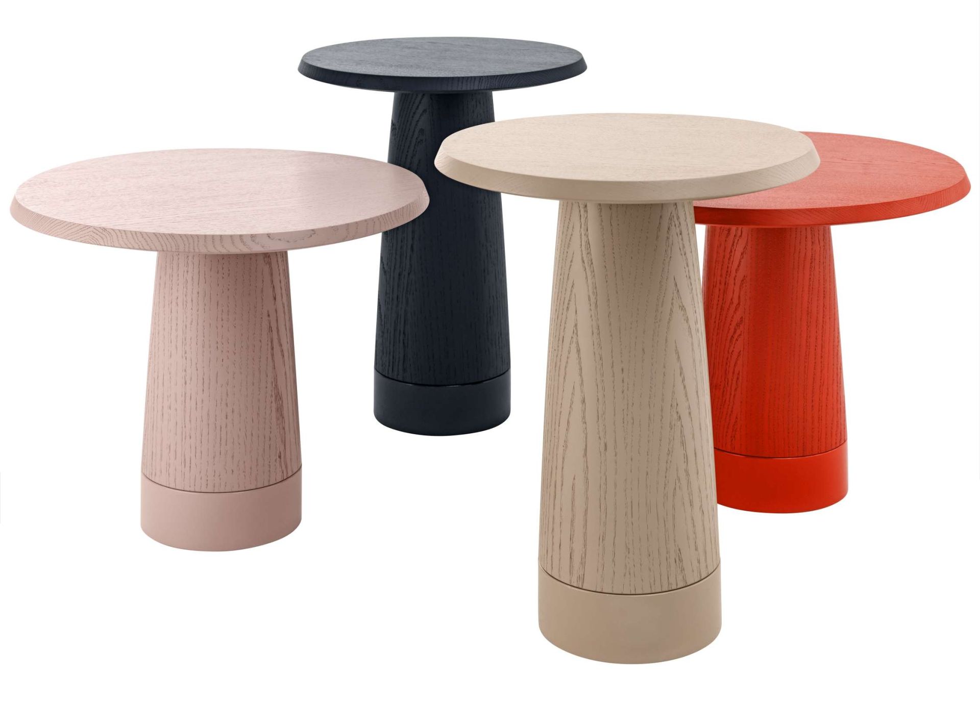 Amanita Beistelltische von Schönbuch in verschiedenen Farben: Holz, rund, modern, Design.