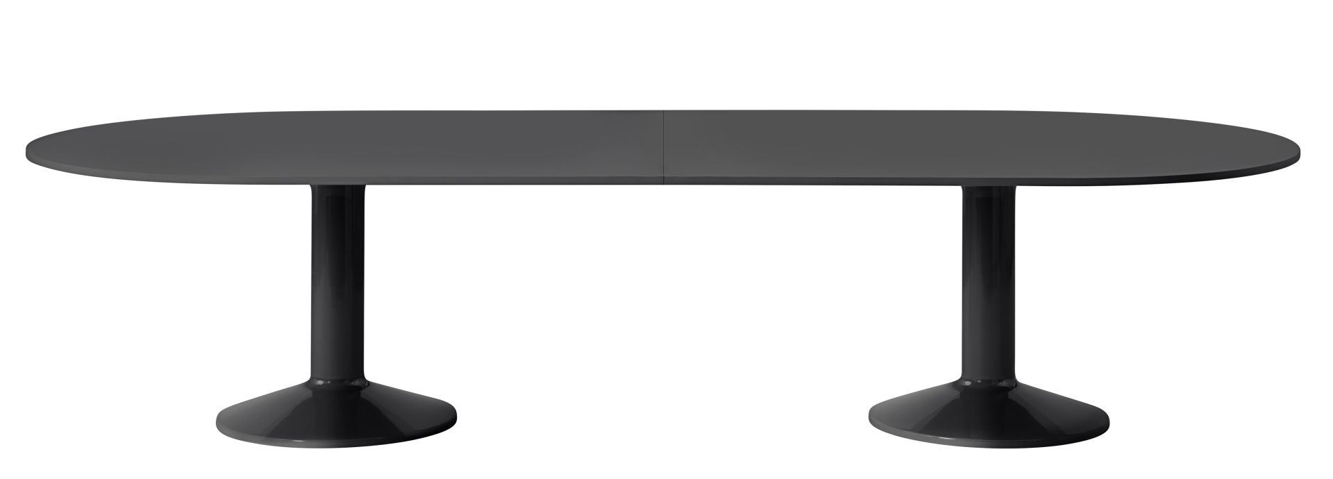 Muuto Midst Konferenztisch in Schwarz, oval mit zwei Beinen für moderne Büros und Besprechungsräume.