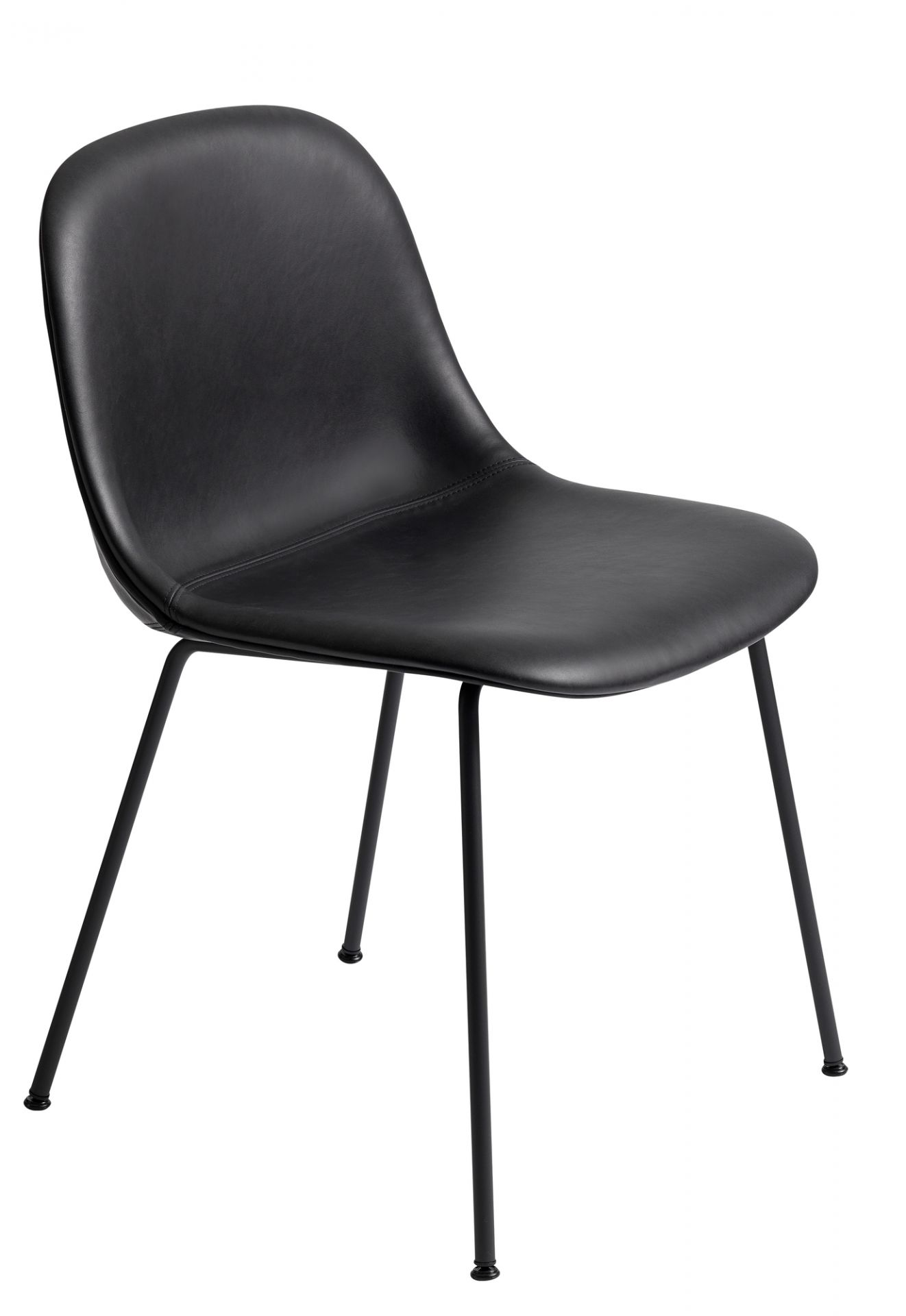Schwarzer Fiber Side Chair von Muuto mit Lederbezug und filigranem, schwarzem Stahlrohrgestell.