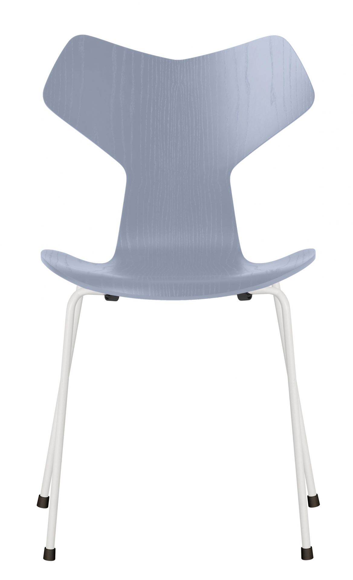 Fritz Hansen Grand Prix Stuhl in Hellblau mit weißen Beinen, modernes Design für Esszimmer und Büro.