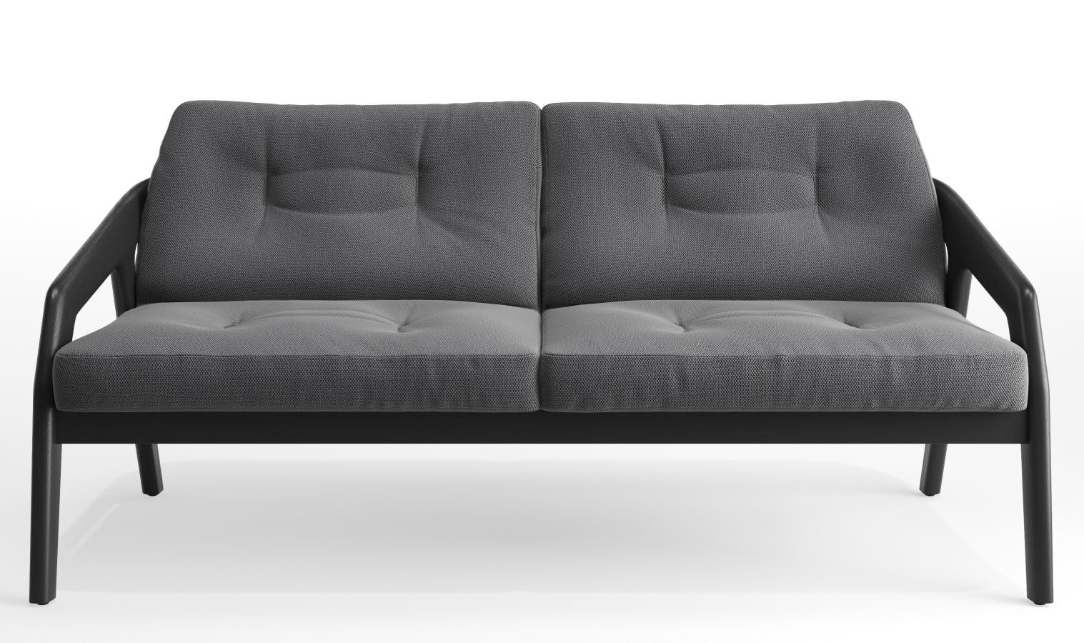 Graues Friday 2 Sofa 2-Sitzer mit dunklem Holzrahmen, modernes Design für Wohnzimmer und Wartebereiche.