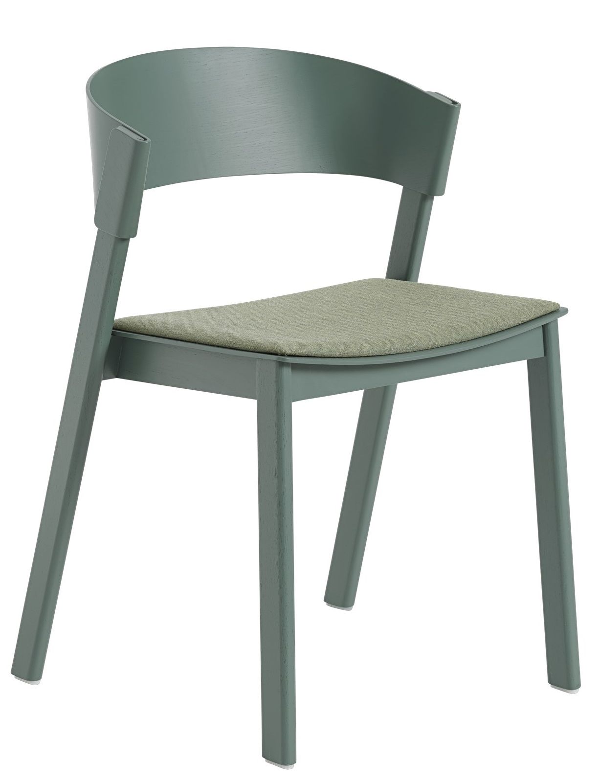Cover  Side Chair Stuhl von Muuto, moderner Holzstuhl in Grün mit gepolsterter Sitzfläche für Esszimmer und Wohnbereich.