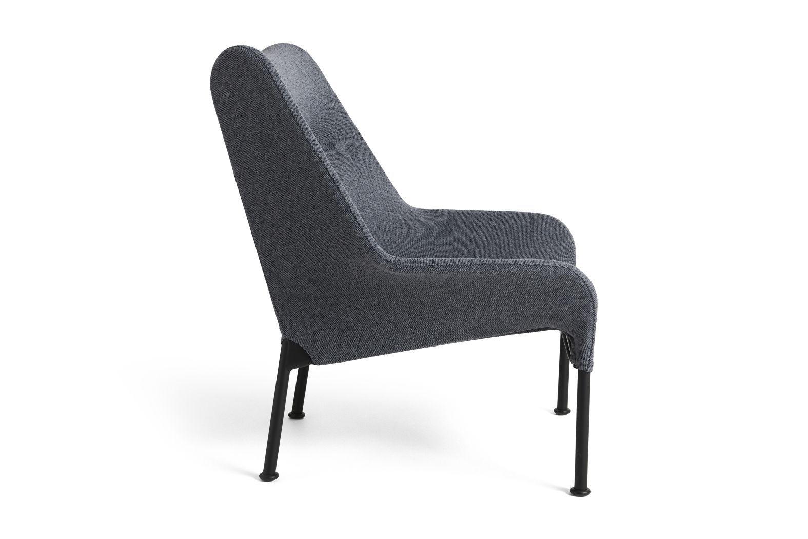 Hay 02 Lounge Chair Sessel in Grau, Seitenansicht mit schwarzen Beinen, moderner skandinavischer Sessel für Wohnzimmer.