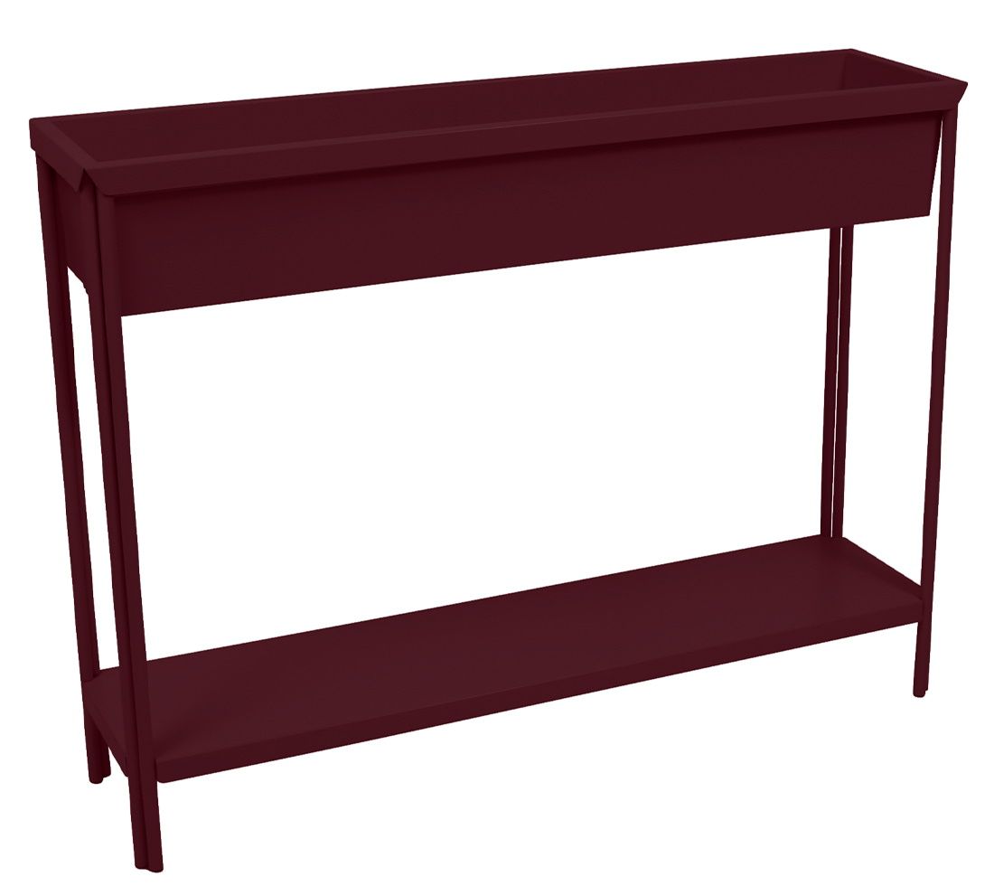 Burgunderroter Fermob Terrazza Blumenkasten mit Ablage, ideal für Garten, Balkon und Terrasse.