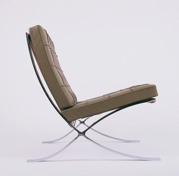 Barcelona Sessel Relax von Knoll International, braunes Leder, verchromter Stahlrahmen, modernes Design für Wohnzimmer und Büro.