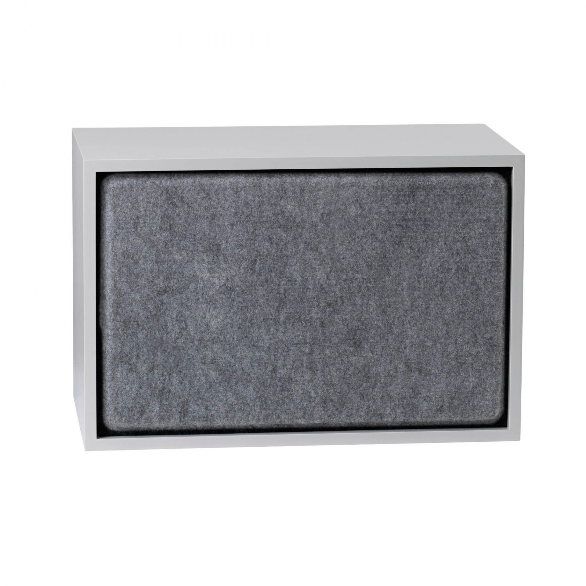 Graues Muuto Acoustic Panel für Stacked Regalsystem, Schallschutz für Büro und Wohnraum.