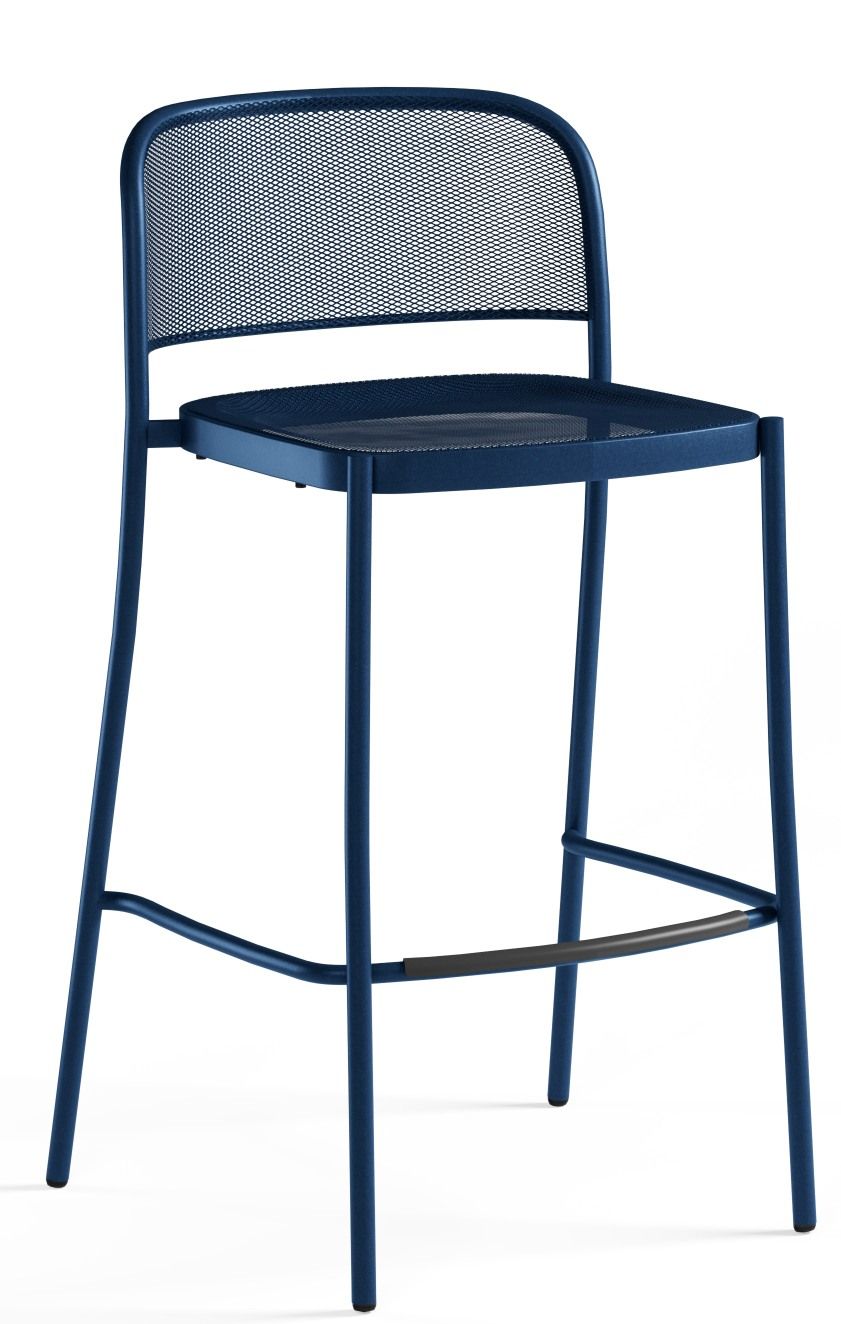 Blauer Cafè Barstool Barhocker von Emu für den Außenbereich, Metall, modernes Design mit Fußstütze.