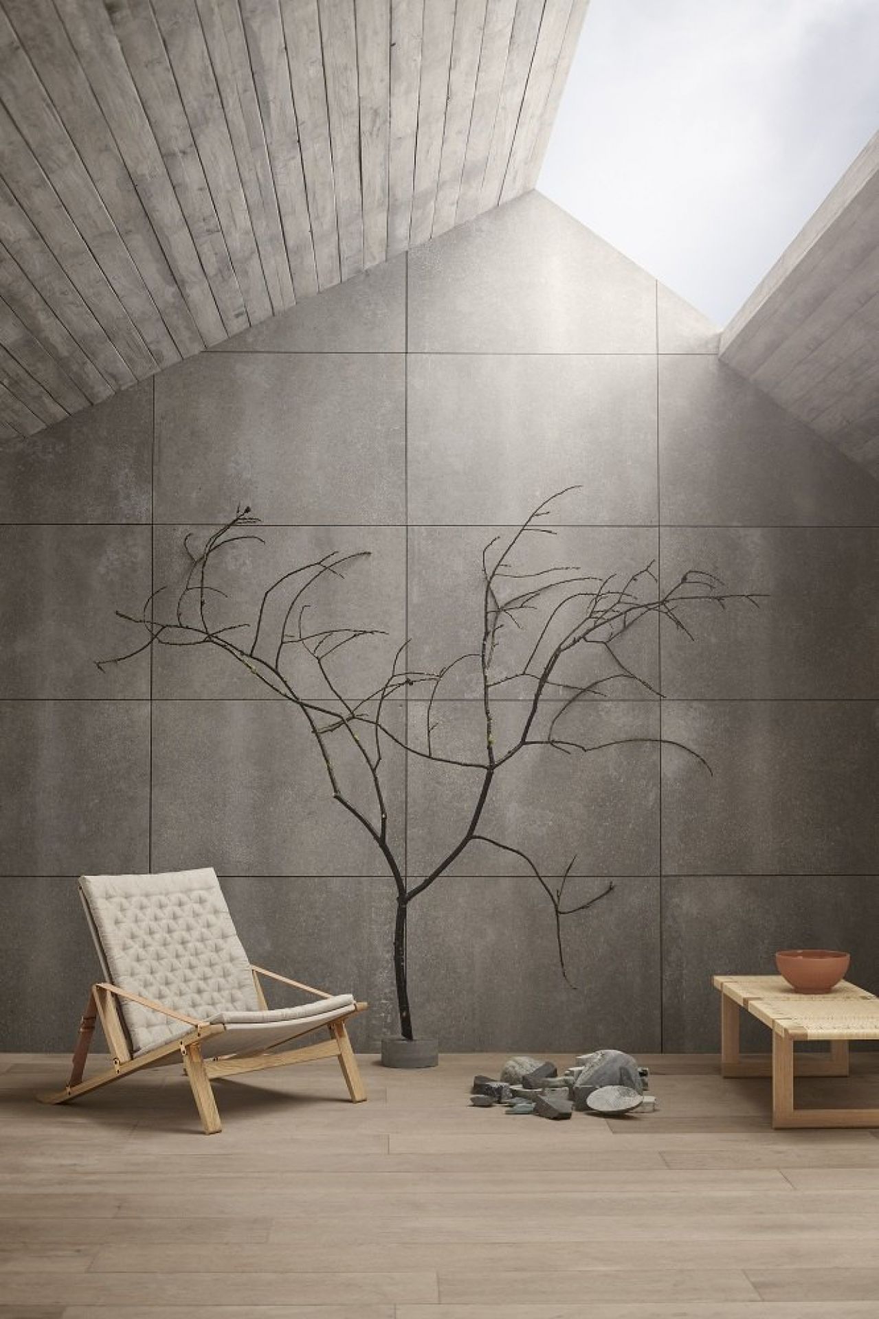 FK11 Plico Chair Sessel von Carl Hansen, helles Holzgestell, gesteppter Stoffbezug, minimalistisches Raumdesign.