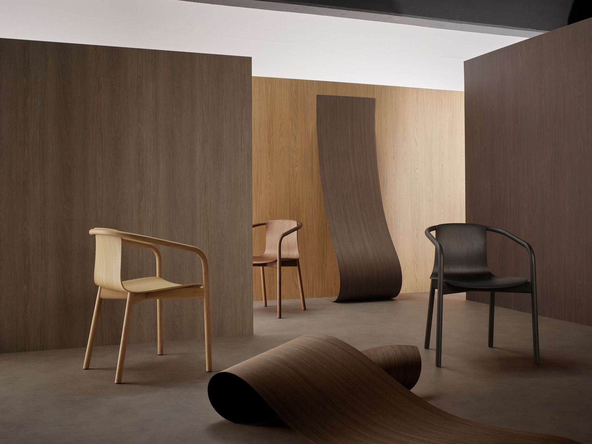 Osuu Chair von Walter Knoll in verschiedenen Holzfarben, minimalistisches Design für Esszimmer und Wohnbereich.