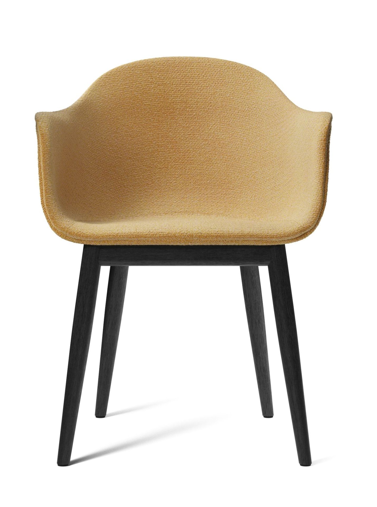 Audo Copenhagen Harbour Dining Chair Stuhl in Gelb mit schwarzem Holzgestell, Frontansicht.