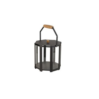 Lightlux Laterne Mini: Schwarze Outdoor-Laterne mit Teakholzgriff für stimmungsvolle Beleuchtung.