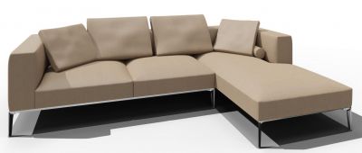 Beiges Jaan Living Sofa (Walter Knoll) mit Chaiselongue, Kissen und Chromfüßen. Modernes Wohnzimmer Design.
