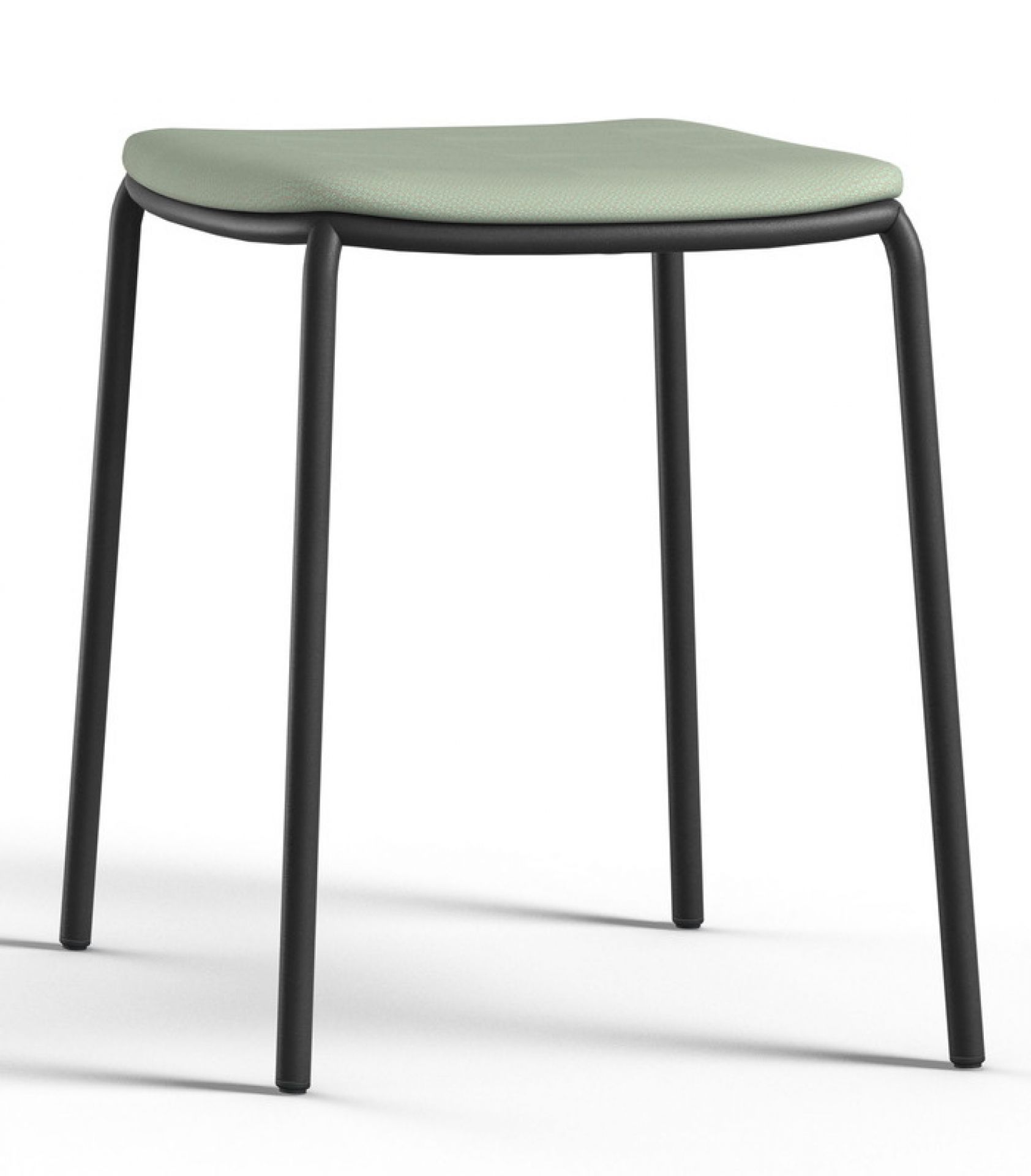 Nate S Hocker von Brunner: Moderner Hocker mit schwarzem Gestell und mintgrünem Sitzpolster.