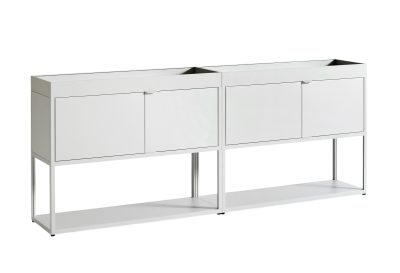 Weißes New Order Sideboard von Hay mit Türen und Regalboden auf einem Metallgestell.
