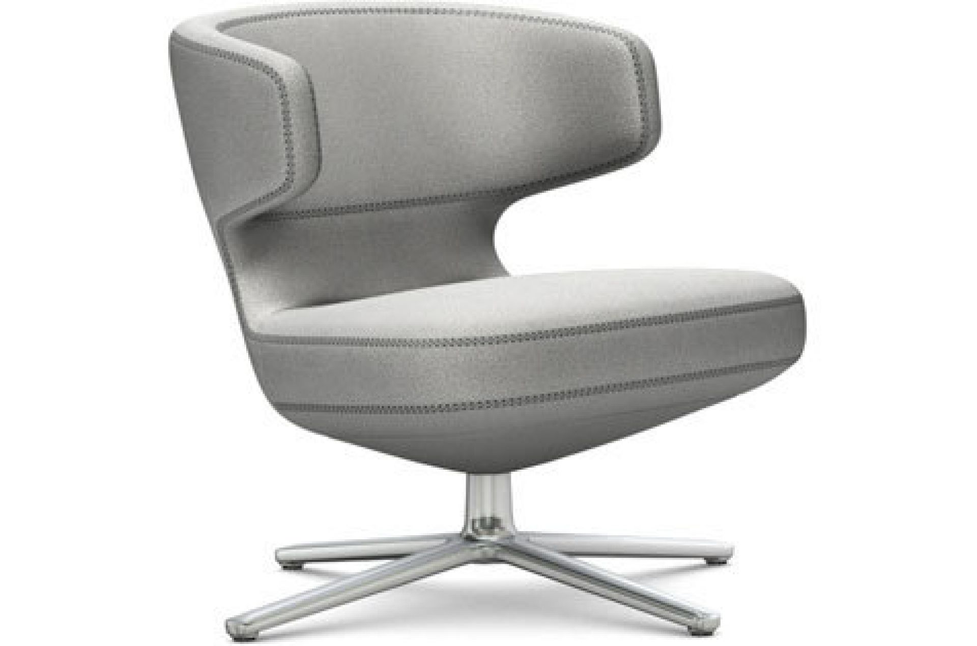 Grauer Petit Repos Sessel von Vitra mit Drehfuß, bequemer Loungesessel für entspanntes Sitzen.