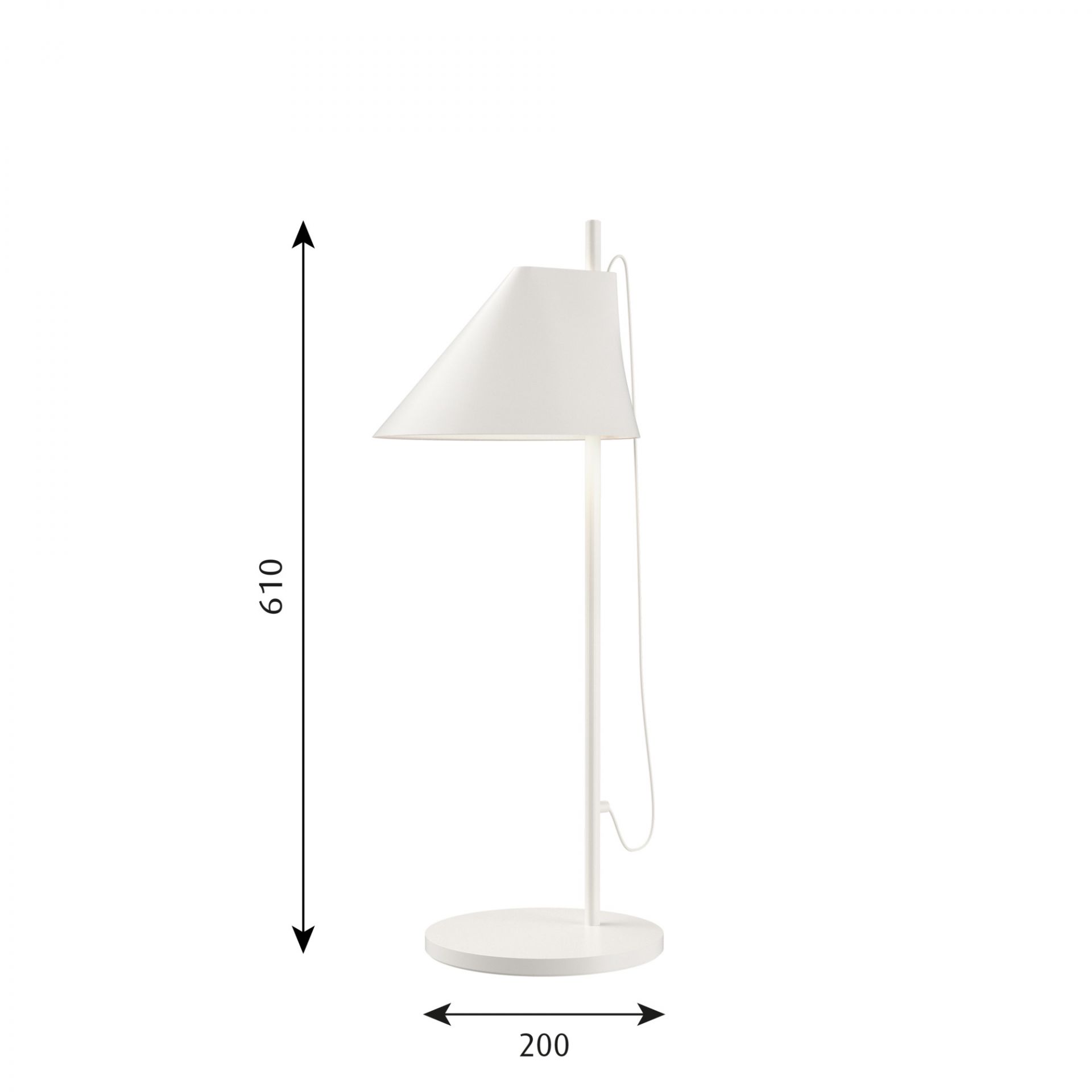 Weiße Yuh LED Tischleuchte von Louis Poulsen, modernes Design für Schreibtisch und Nachttisch.
