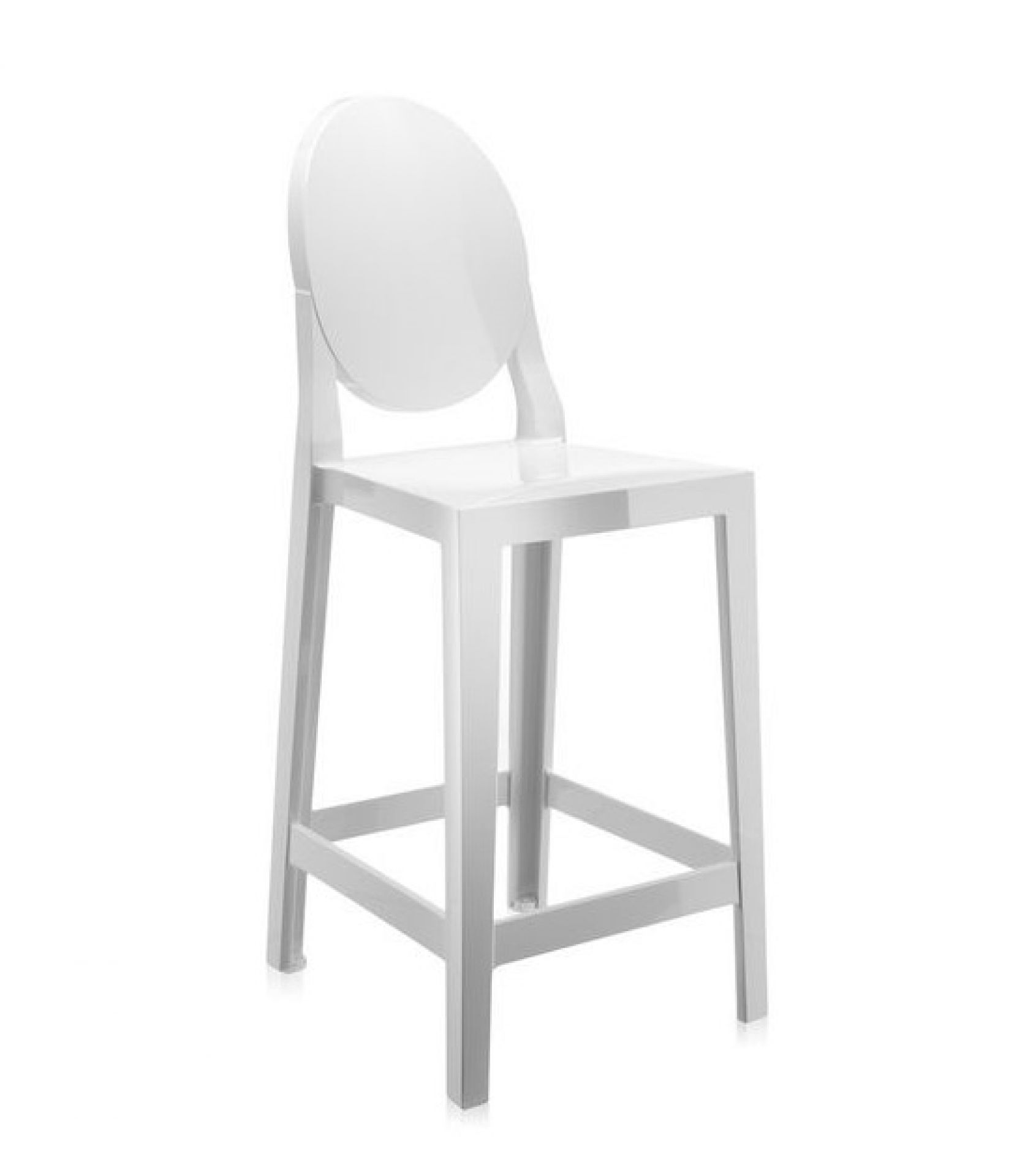 Weißer "One More" Barhocker von Kartell, modernes Design mit runder Rückenlehne, ideal für Küche und Bar.