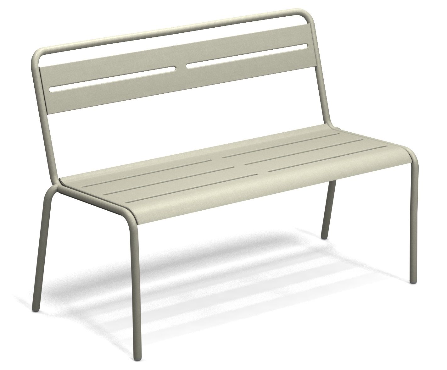 Weiße Star Bench Gartenbank von Emu für den Außenbereich, modernes Design mit Lattenstruktur und Rückenlehne.