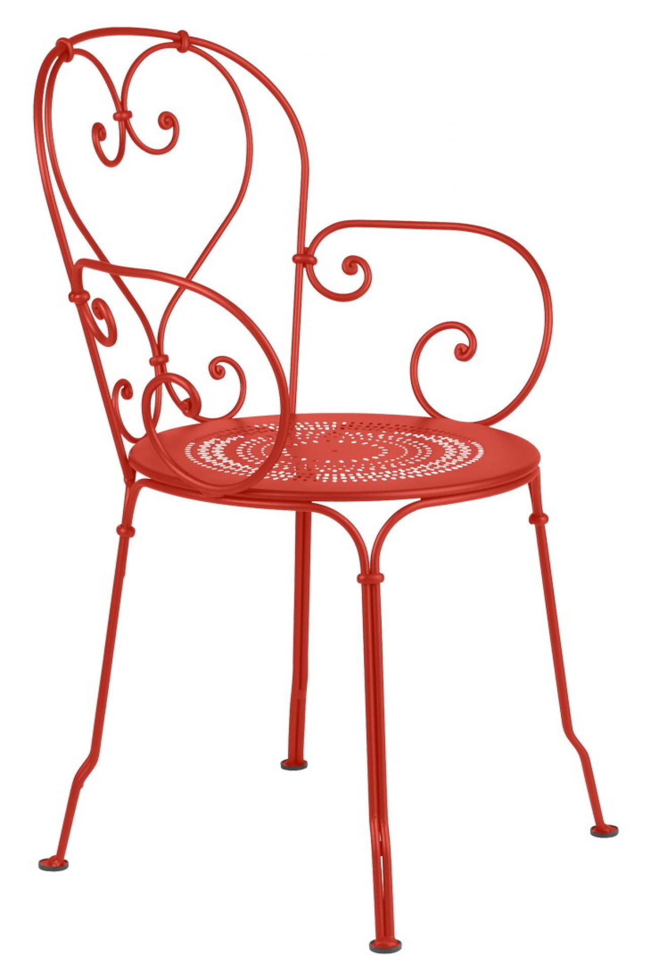 Roter 1900 Sessel von Fermob für den Außenbereich, filigranes Design aus Metall.