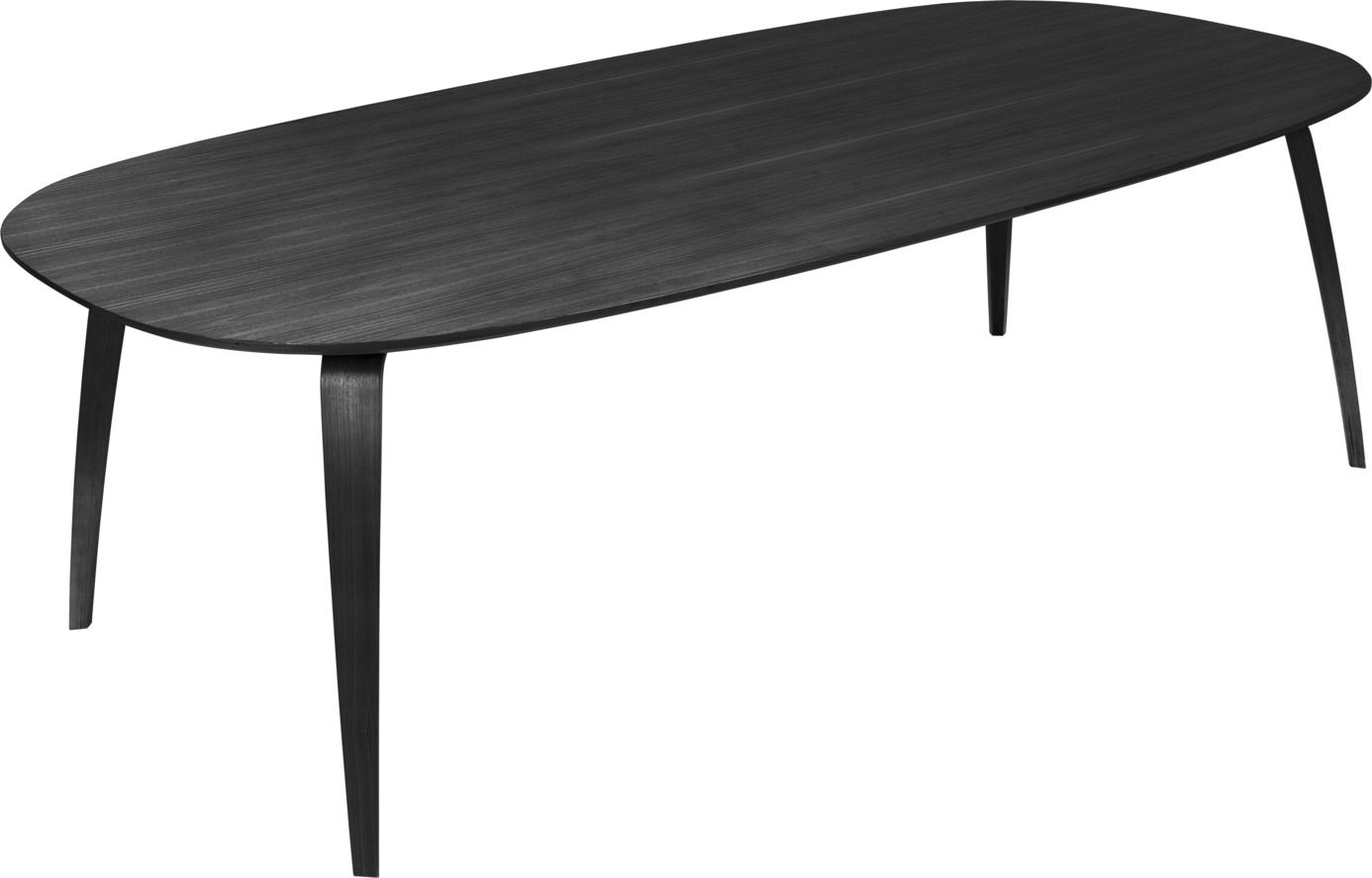 Schwarzer GUBI Esstisch mit elliptischer Tischplatte und vier schlanken Beinen. Moderner Design Tisch.