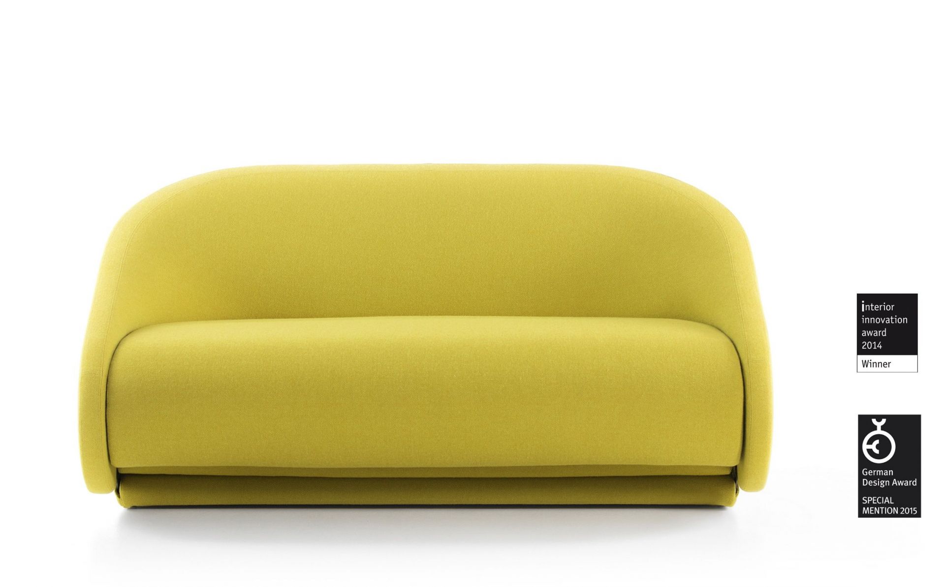 Up-lift Schlafsofa von Prostoria in Gelb: Modernes Sofa mit Schlaffunktion und Designauszeichnungen.