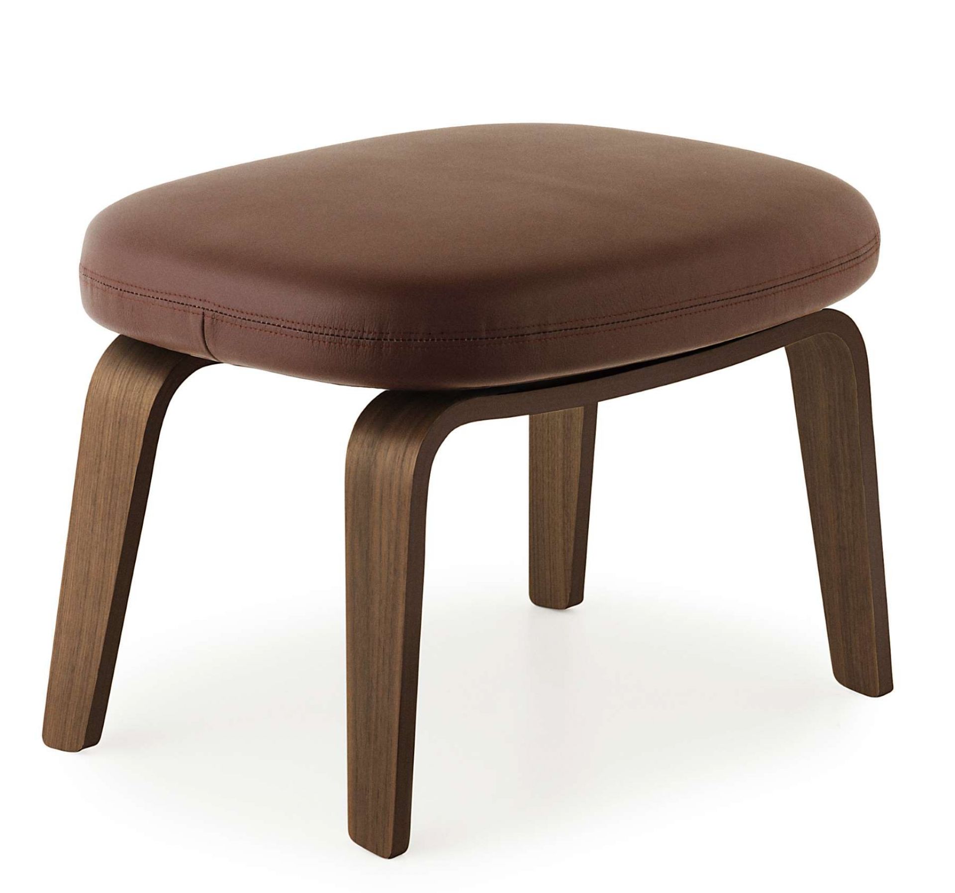 Era Footstool von Normann Copenhagen, brauner Lederhocker mit Holzbeinen für Wohnzimmer und Relaxmöbel.