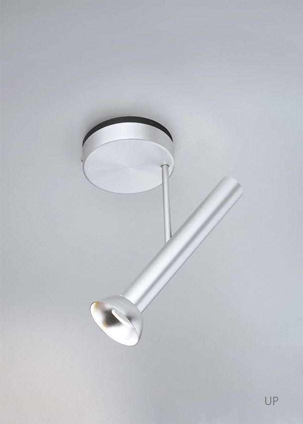 TOPOLED W Deckenleuchte von Baltensweiler in Silber, modernes Design mit flexiblem Leuchtenkopf für gezieltes Licht.