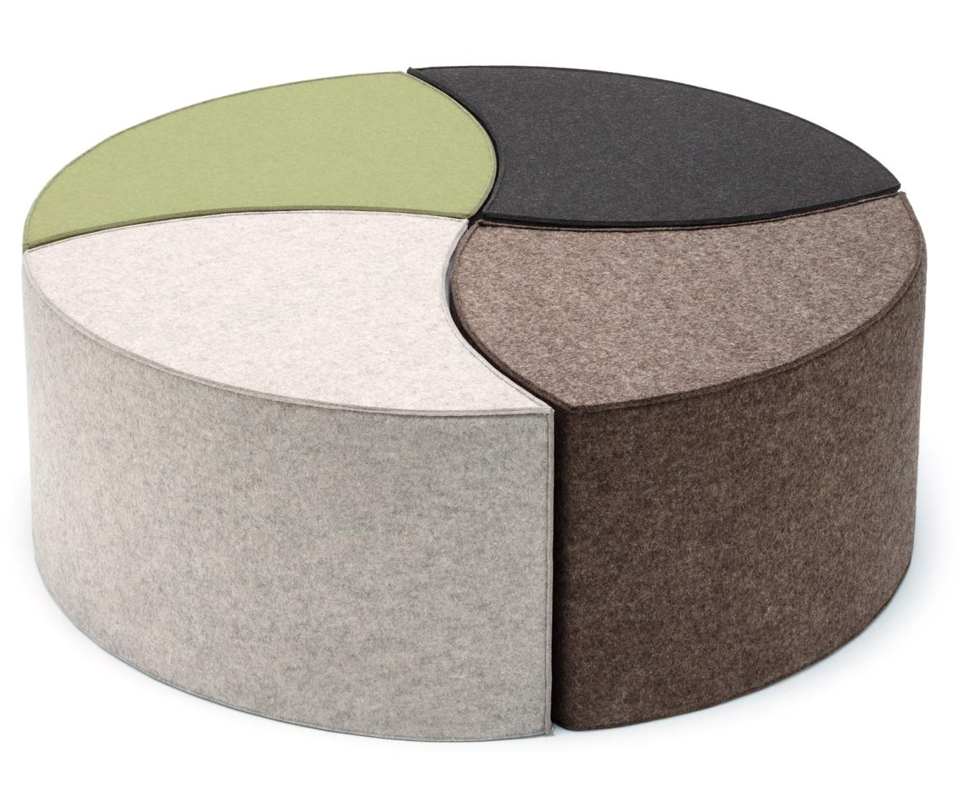 Posito Sitzmöbel: Runder Filzhocker in Grün, Grau, Braun und Anthrazit, ideal als flexible Sitzgelegenheit.