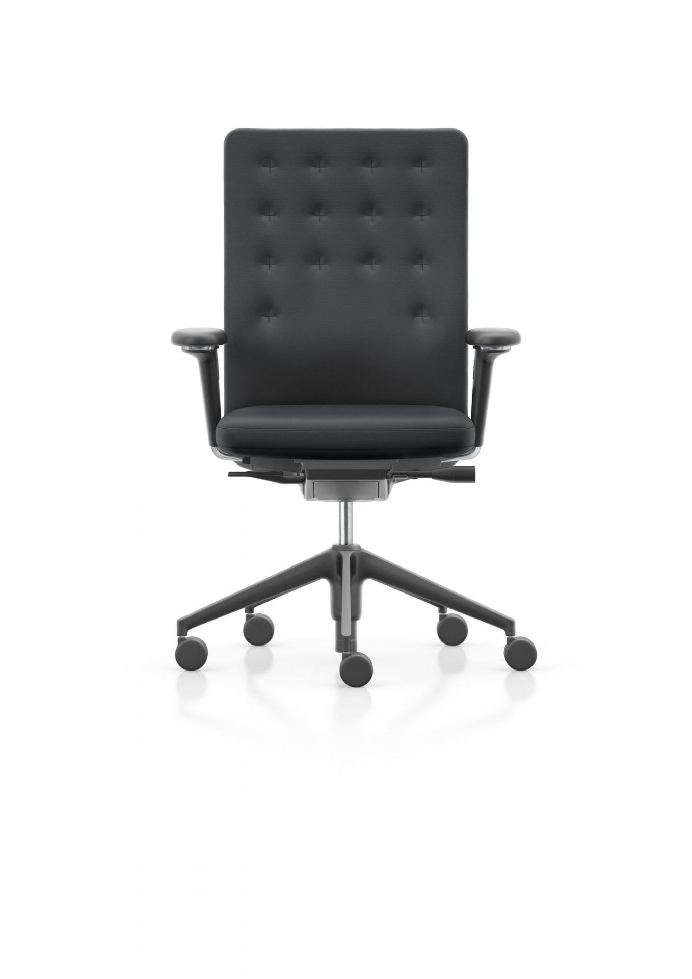 Schwarzer ID Chair Bürodrehstuhl von Vitra mit hoher Rückenlehne und Armlehnen, ergonomischer Bürostuhl für das Büro.