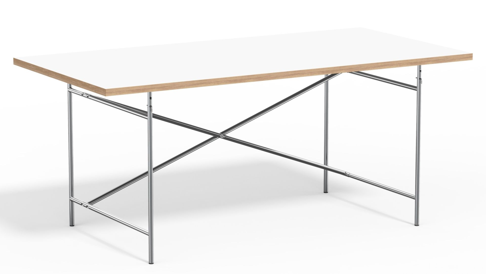 Eiermann Tisch mit weißer Tischplatte und verchromtem Stahlgestell, ein Designklassiker von Richard Lampert.