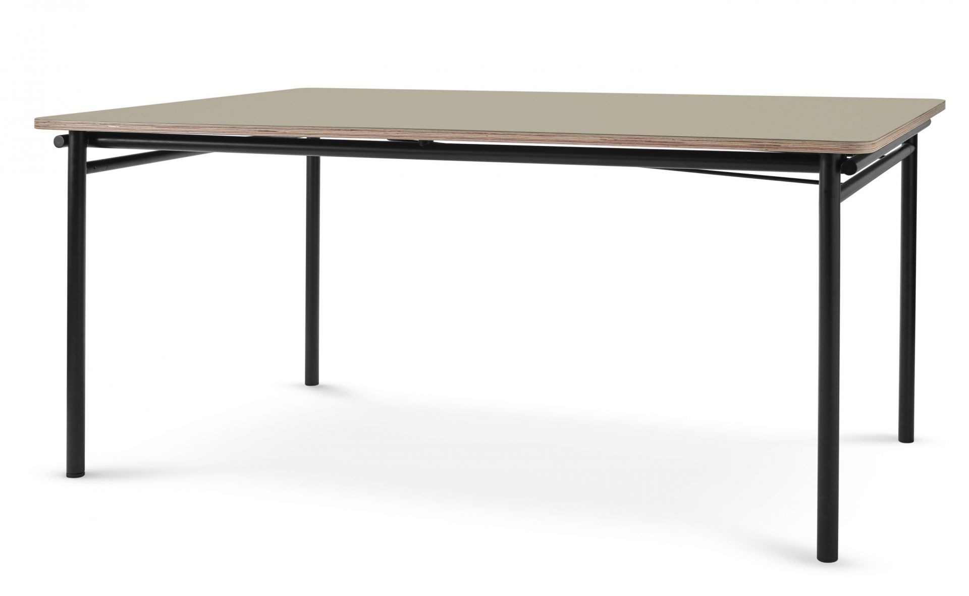 Taffel Esstisch in Kiesel mit schwarzem Metallgestell. Ausziehbarer Tisch für Esszimmer und Küche.