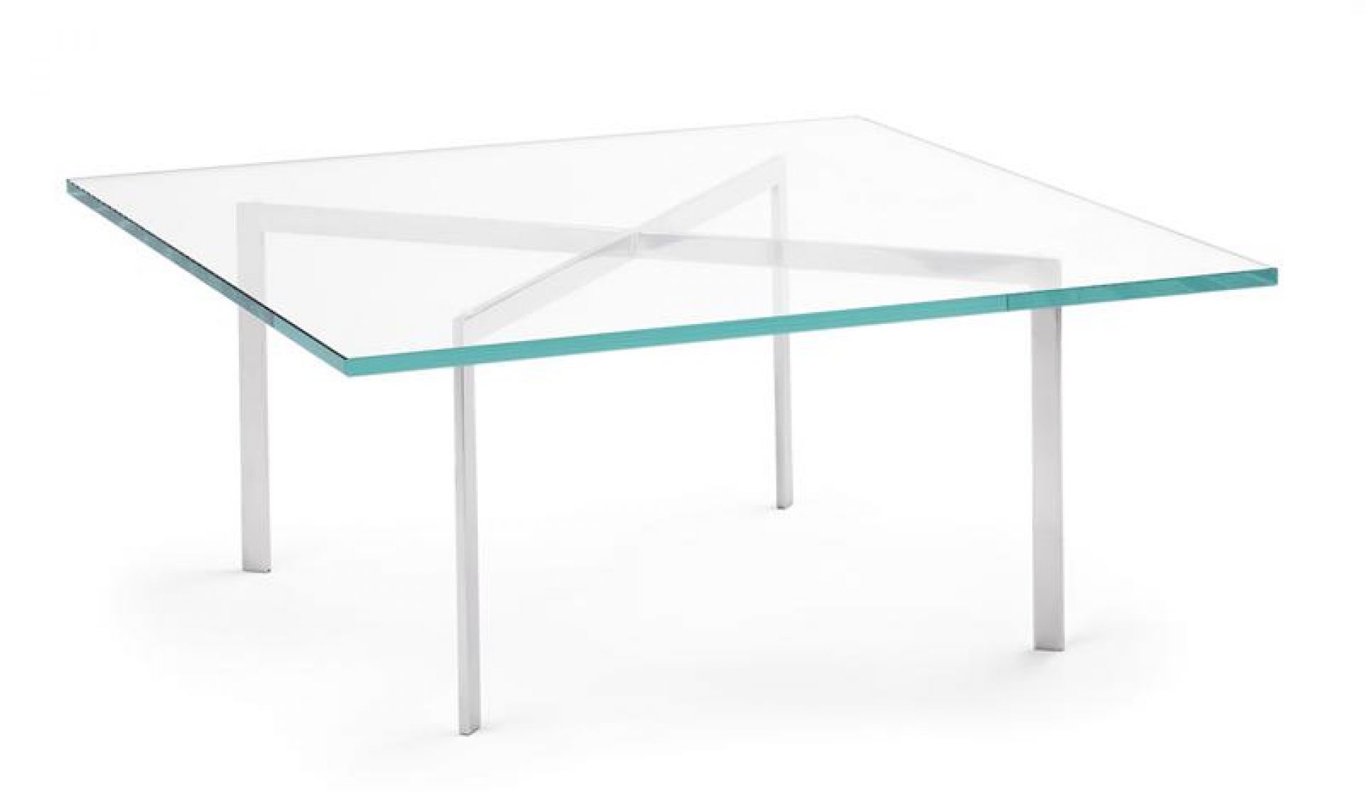Barcelona Couchtisch von Knoll International mit Glasplatte und verchromtem Stahlgestell. Moderner Design Couchtisch.