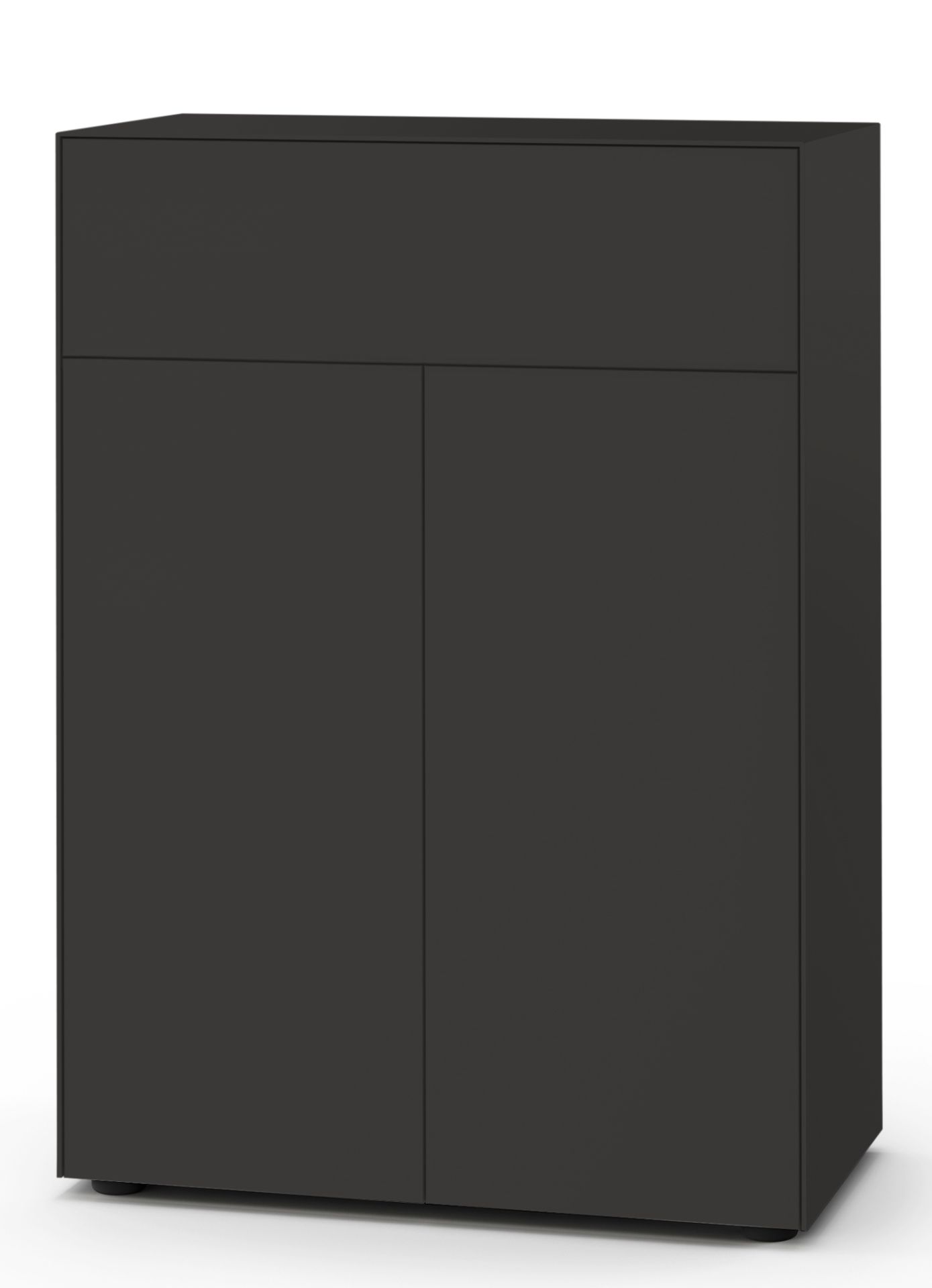 Nex Pur Box Sideboard von Piure in Anthrazit mit Türen und Schubladen für Wohnzimmer.