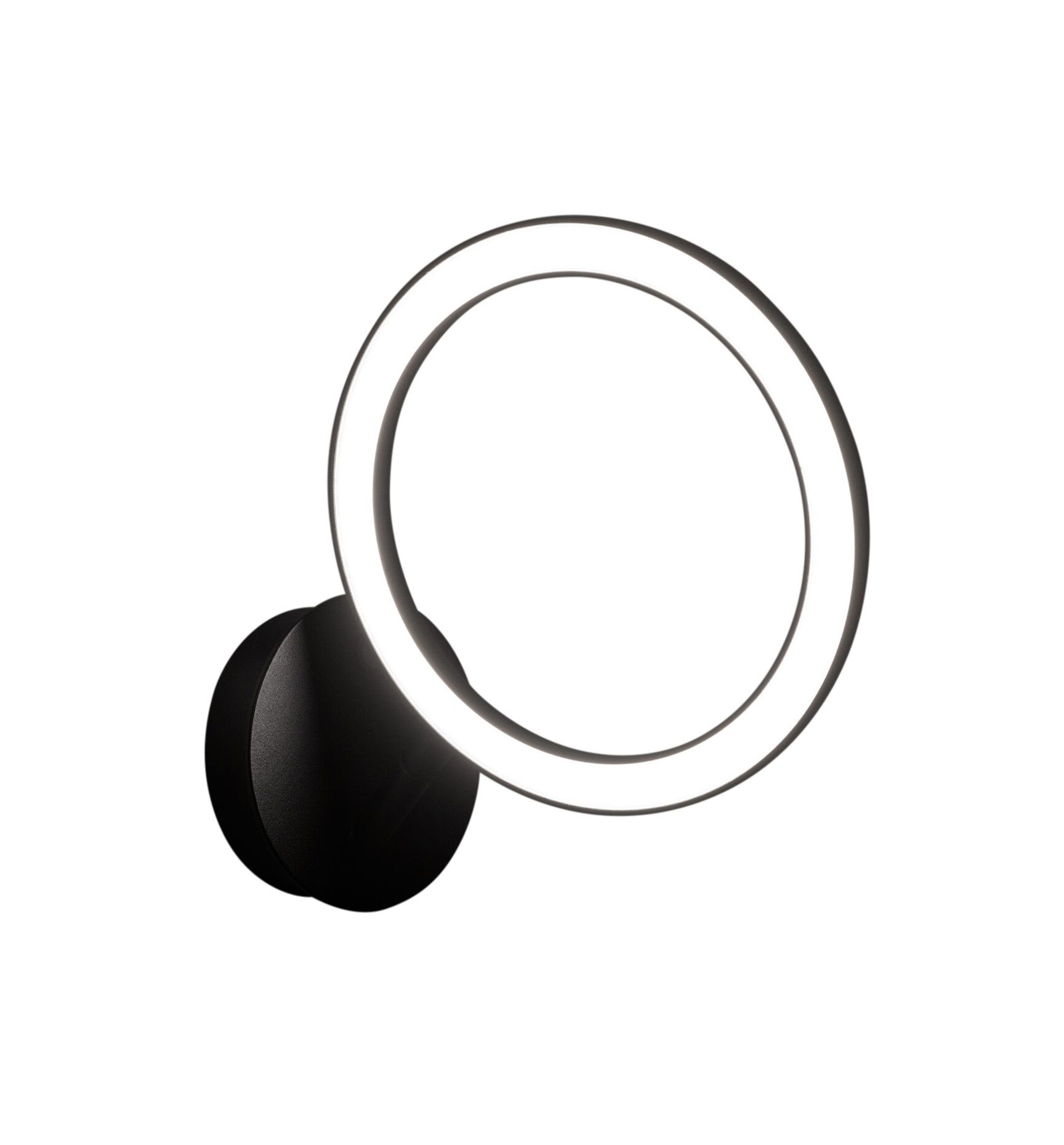 Echo Wall Wandleuchte Japth: Runde, moderne LED-Wandlampe in Schwarz mit warmweißem Licht.