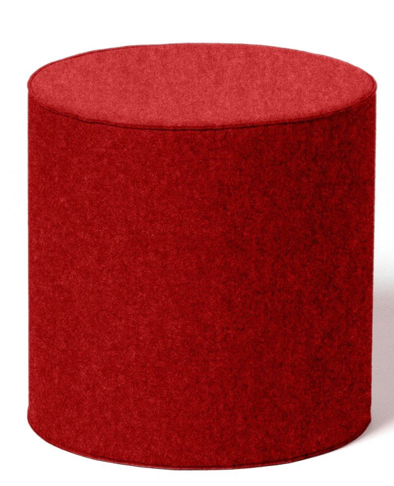 Roter, zylinderförmiger Hocker aus Filz, ideal als Sitzgelegenheit oder Beistelltisch für modernes Wohnen.